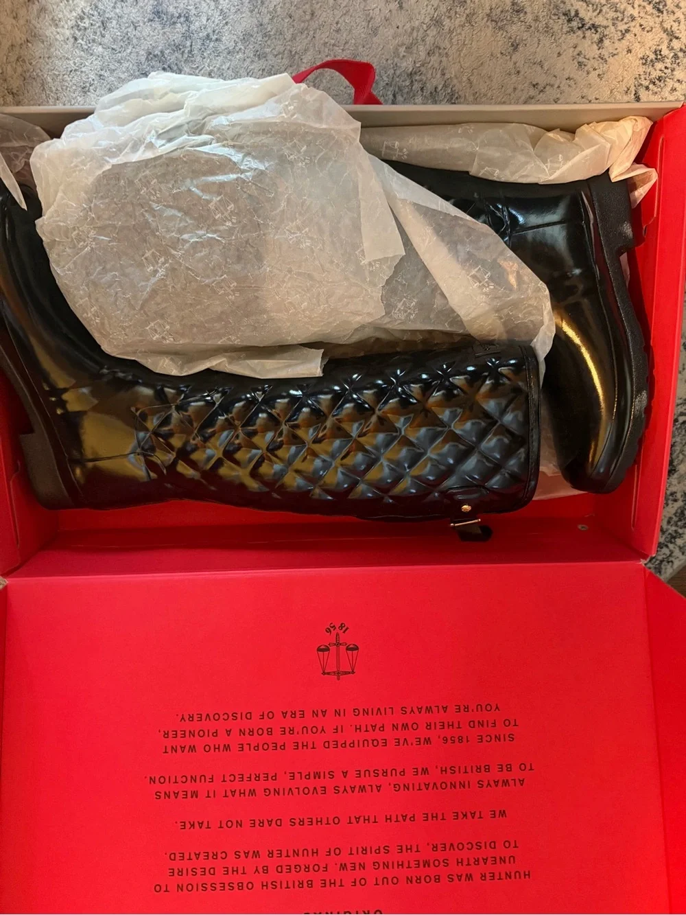 Hunter Black Quilted boots, New In Box